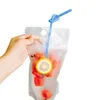 50PCS Disposable 500ml Juice Coffee Liquid Bag Vertical Zipper Seal Drink Bag Drink Pouches With Straw Party Household Storage1295i