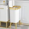 Waste Bins Fashion trash can large capacity golden luxury trash can kitchen bathroom creative high foot push plastic trash can 230412