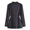 Womens Wool Blends Sltnx Traf Woman Fashion Blazers Elegant Stylish Suits Luxury Leisure Jacket Women Big Pocket With Belt Casual Suit 231110