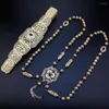 Collana Orecchini Set Sunspicems Marocco Sposa Cristallo Pieno Caftano Cintura Spalla Petto Catena Donne Arabe Matrimonio Bijoux Colore Oro