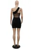 Tweedelige Jurk Kricesseen Sexy Glitter Lovertjes Mesh Patchwork Mini Zomer Vrouwen Mouwloze Een Schouder Bodycon Night Clubwear 230412