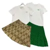 Mädchen Shirts Shorts Set Damen Zweiteilige Outfits Sommer Mode Brief Streifen Crop Top Kurzarm T-Shirt Rock Anzug