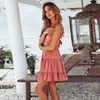 Two Piece Dress Brand Women Party Lace Flower Backless Mini Summer Sexy Sling Spaghetti straps Deep V Neck Wedding Club Vestidos 230412