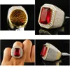 Pierścień Pierścień Męsak biżuterii Hip Hip Wysoka jakość rubinowego kamienia diamentu moda mrożona złote pierścienie punkowe upuszczenie dostawy dhgarden ot0kz