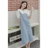 Casual Dresses Blue Denim Rem kjol Kvinna 2023 Summer Style Korean Loose Brodered Dress Long Bohemian