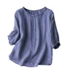 Women's Blouses Loose Linen Short Sleeve Shirt Retro Art 3d Digital Print Korean Fashion European American Style Camisa Baggy
