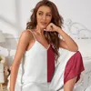 Damen Nachtwäsche Eis Seide Camipants Pyjamas Spleißen Haus Kleidung Damen Mode 2 Stücke Pyjamas Anzug Loungewear Dessous Weiblich Lose