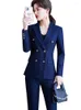 Pantalon de deux pièces pour femmes de haute qualité femmes taille crayon pantalon costume femme double boutonnage blazer et pantalon 2 ensemble pour le travail des dames de bureau