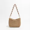 Evening Bags Fashion Acrylic Chains Straw Basket Bag Casual Paper Woven Women Shoulder Crossbody Handmade Sumer Beach Tote Bali Purses