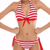 Badkläder sexig bikinis kvinnlig baddräkt badkläder halter topp pläd Brazillian bikini set baddräkt sommarstrand slitage biquini 230411