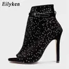 top Design Peep Toe Women Crystal Sandals Ankle Straps Buckle Cover Heel Pumps Ladies Party Pole Dancing Shoes 230306