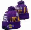 BEANI LAKERS LOS ANGELES BEanie Cap Wool Warm Sport Basketball North American Team Striped Striped Strip USA College Cuffed Pom Hats Men Women A18