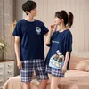 Men's Sleepwear Short Sleeve Sleepwear Couple Men and Women Matching Home Set Cotton Pjs Cartoon Prints Leisure Nightwear Pajamas for Summer 230412
