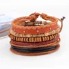 Brin 4/5 pièces/ensemble tressé Bracelets en cuir marron pour hommes Vintage mots plume charme bois perles ethnique Tribal bracelets cadeaux