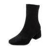 Boots Wetkiss Stretch Flock Sock مرنة النساء الجوارب الكاحل الصلبة مربعة إصبع القدم مكتنزة مكتنزة ضئيلة من جلد الشتاء 2023
