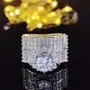 2 pièces/ensemble nouvelle mode hommes femmes anneaux plaqué or blanc Bling cubique Zircon CZ ensemble d'anneaux pour filles femmes beau cadeau