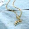 Pendant Necklaces Gold Plated Deer Necklace Copper Inlaid Colorful Micro-Paved Zircon Stainless Steel Bracelets For Women Girls Jewelry