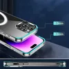 iPhone 15 14 Pro Max Magnetic Phone Case för Apple 13 12 Samsung Galaxy S24 S23 Transparent 2,0 mm Kristallklart hörnkuddad kromad individuell knapp Coque Fundas