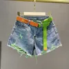 Shorts pour femmes été mince Sexy trou Denim Shorts vert contraste mode féminine taille ample déchirure Jeans pantalon rue vêtements 230412