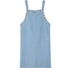 Casual Dresses Blue Denim Rem kjol Kvinna 2023 Summer Style Korean Loose Brodered Dress Long Bohemian