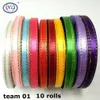 HL 10 rolls 250 yards 6mm Lots colors Phnom penh DIY weaving satin ribbon packing belt wedding Christmas decorations 201128325z