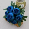 Couronnes de fleurs décoratives 7 têtes bouquets de pivoines artificielles arrangement de mariage bleu rouge blanc pivoines en soie fleur bureau à domicile 2509