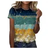 Women's T Shirts 2023 Summer Short Sleeve T-shirt 3D Floral Print Oil Painting Round Neck Casual Loose XL XXS-6XL
