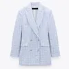 Kvinnors kostymer blazrar 2023 Spring Autumn Women Vintage Plaid Tweed Blazer Coat Chic Button Office Lady Sacka Jacka Casual Outwear Tops Fem