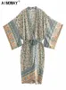 Maillots de bain pour femmes Vintage Chic femmes imprimé fleuri manches chauve-souris plage bohème Kimono Robe dames col en V été Boho Robe couvertures Vestidos 230412