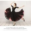 Stage Wear Lady Tango Flamenco Dancing Dress Female Waltz Customes Girls Summer Ballroom Dance Short Sleeve V Neck D-0386