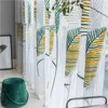 Curtain American Blue Yellow Embroidered Leaves Voile Veranda Partition Curtains Window Screen Sheer Household Bedroom Tulle Drapes #4