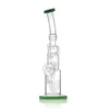 12.6-Inch Bent Type Green Glass Bong with Three Circ Percolator, 18mm Male Joint