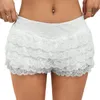 Shorts pour femmes Femmes Dentelle Couches Volants Y2K Lolita Bloomers Doux Mignon Taille Haute Mini Pantalon Citrouille Bas