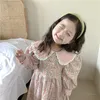 Girl Dresses Korea Princess Children's Dress Vintage Girls Floral Print Lace Collar Autumn Spring Kids One Piece Frock Baby Clothes