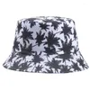 Wide Brim Hats 2023 Fashion Summer Reversible Black Blue Coconut Tree Printed Fisherman Caps Panama Bucket Gorro Pescador Men Women