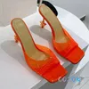 Slippers Dames Blauwe Zijde Vierkante Peep Toe Sterhak Muilezels Schoenen Sexy Feest Zomer TPU Helder Nnightclub Hoge Slipper