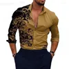 Camisetas T Men Camisetas Moda Camisa Não Alonionante 2023 Men Flood Prinha lapela Impressão Casual Casual Tipo de manga longa Cardigã