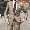 Herrdräkter hackat lapel två knappar Män brudgum bröllopsherrens tuxedos blazer khaki linne man mariage kostym homme terno masculino