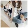 Kvinnors hoodies vinter överdimensionerade cardigans för kvinnor knäppas upp V-ringning Löst tryckt rutig vintage varm tröja y2k koreansk stickad kofta