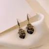 Boucles d'oreilles à clous en cristal gris pour femme, joli crochet d'oreille, corée du sud, tempérament rétro pour dames, 2023