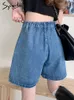 Damen Shorts Syiwidii Denim Shorts Damen High Waist Jeans Retro Street Kostüm Patches Mode Lose Taschen High Street Blue Shorts 230412