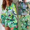 Kvinnors tvåstycksbyxor 2023 Kvinnor Spring Fashion Floral Print Loose Bluses Vintage Långärmning Knapp Knapp upp kvinnliga skjortor Chic toppar och kjol