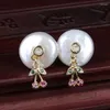 Boucles d'oreilles à tige en forme de vin blanc coloré, petite branche de cerisier, breloques à suspendre, pièce de monnaie naturelle, perle d'eau douce, breloque unisexe