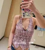 Chan 2024 Summer New Tube Vest Tweed T-shirt Hollow Out Sexy Top Top-grade Casual Women's Sling Tops Fashion Shirt Mother's Day Birthday Gift 658ff