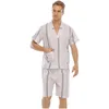 Tracksuits voor heren heren loungewear pyjama set top en shorts 1 strepenoft v nek korte mouw t shirt tee pocket lente zomer