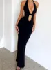 Casual Dresses Women Party Sexy Elegant Long Dress Sleeveless Halter Deep V Neck Hollow Out Bodycon 2023 Summer Harajuku