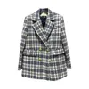 Dames suits blazers Koreaanse mode plaid tweed dames herfst vintage dubbele borsten gewatteerde katoenen pak jas elegante dame chic jas 2023 230411