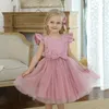 Abiti da ragazza Summer Baby Girls Dress 1 2 3 4 5 anni Compleanno Ruffles Sleeve Solid Pearl Princess Infant Tutu Gonne