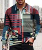 Men's Polos Men's casual spring/summer long sleeved Men's zippered T-shirt Geometric patchwork printed top Street golf suit 230412