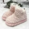 Top Boots Heel Wrapped Cotton Slippers for Women Wearing Snow Boots Outside in Winter Plush Insulation Home Use Anti Slip Simple Thick Soled